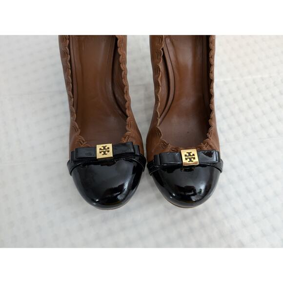 tory burch romy two-tone brown leather heels - Picture 4 of 15